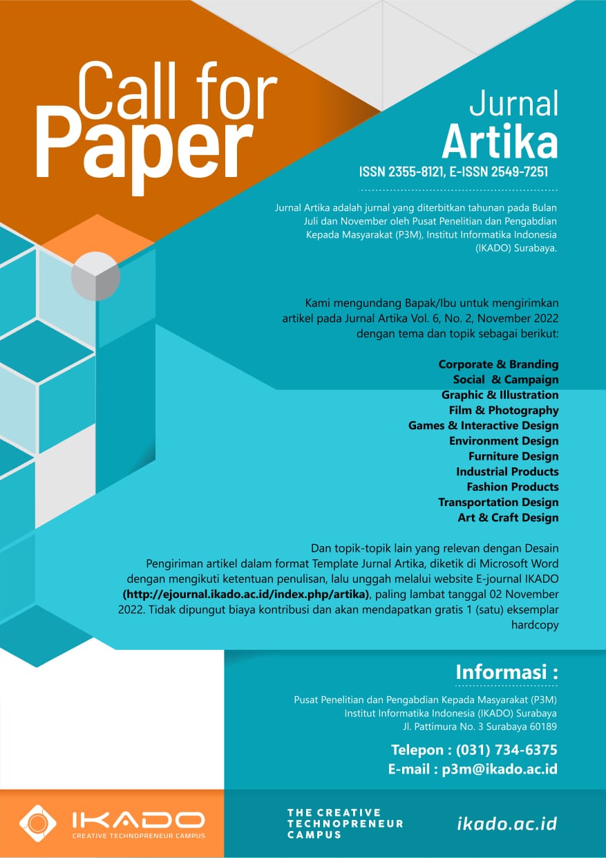 Call for Paper - Jurnal Artika: Jurnal Seni dan Desain, Vol. 6, No. 2, November 2022